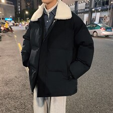 情侣冬季男士羊羔毛翻领棉衣男纯色港风面包服棉服A071-Y277-P115图片