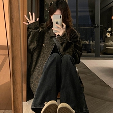 美式潮牌豹纹翻领夹克男女复古宽松潮流小众高街休闲外套C749-88，男装夹克，星座911-2(原星座613-2）