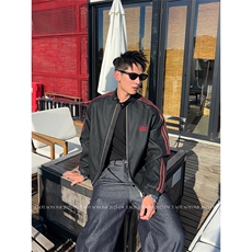 春季美式复古机车夹克男宽松条纹拼接潮牌短款外套LHY2377-P78，男装夹克，星座1008