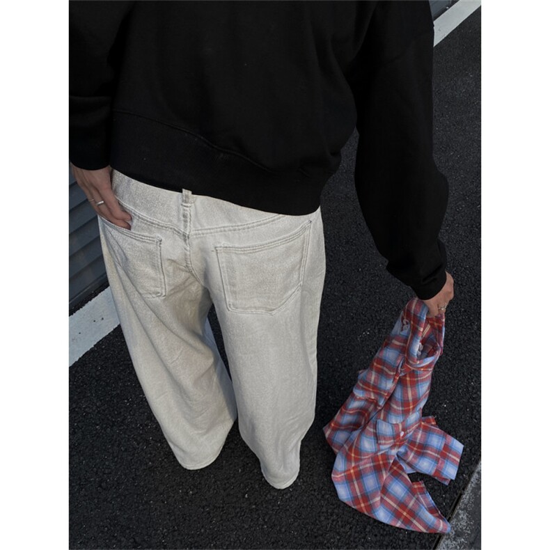 2024/白色做旧cleanfit直筒阔腿弯刀牛仔裤1005-3-SGT11-P65控88，男装牛仔裤，星座1005-3