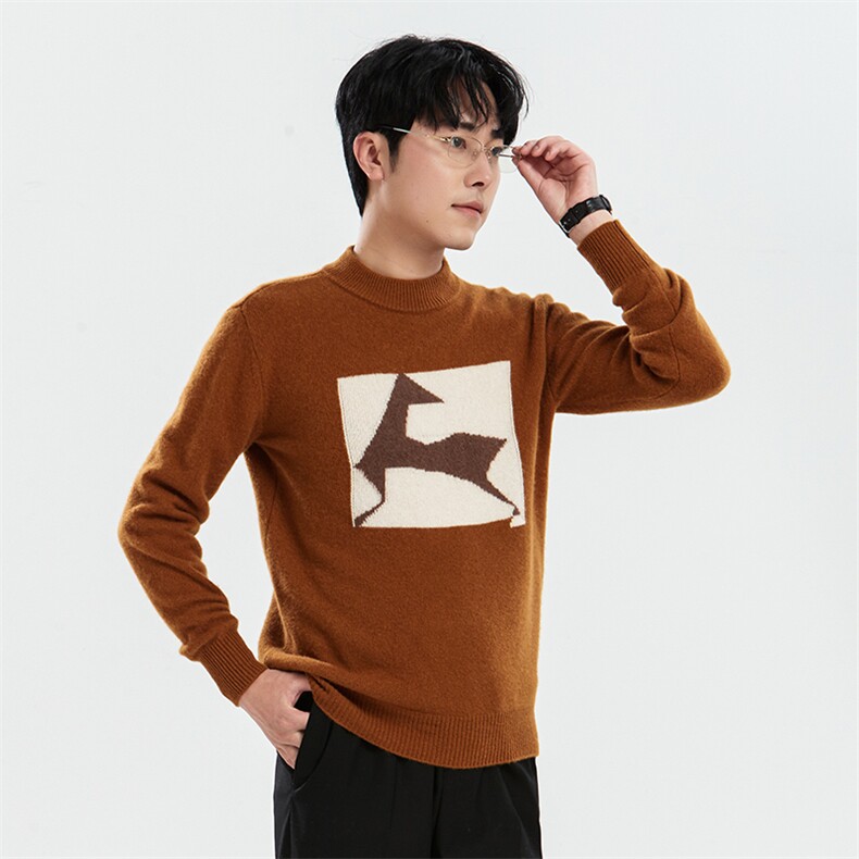 时尚男士羊毛套头衫圆领长袖舒适保暖经典设计男装，男装羊毛衫，牧绒家园