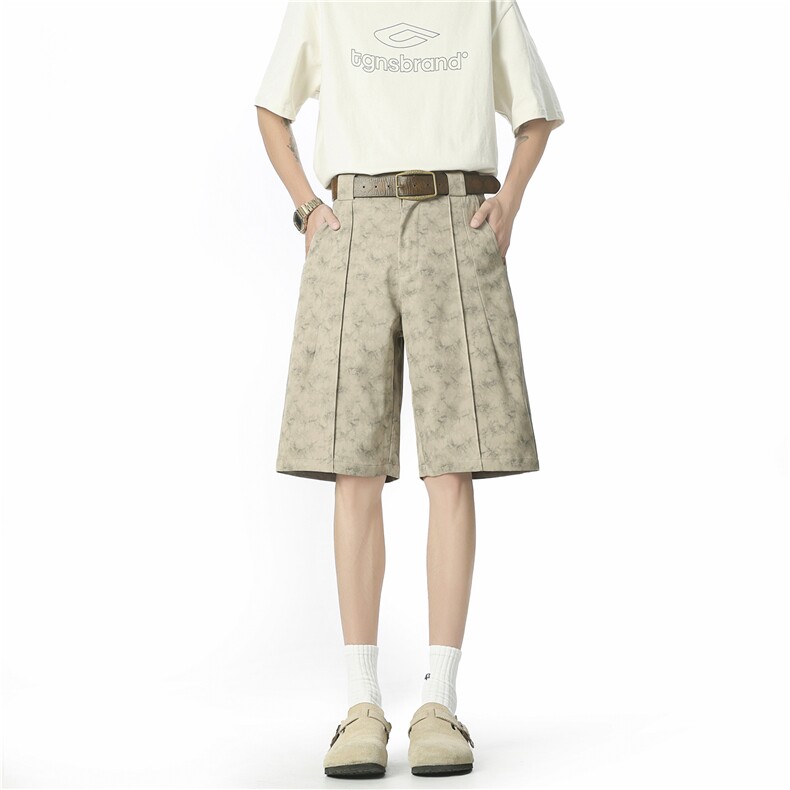 潮牌高街工装裤子男夏季青少年休闲短裤扎染纹理感阔腿五分裤,男装牛仔裤,四季星座505