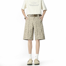 潮牌高街工装裤子男夏季青少年休闲短裤扎染纹理感阔腿五分裤，男装牛仔裤，四季星座505