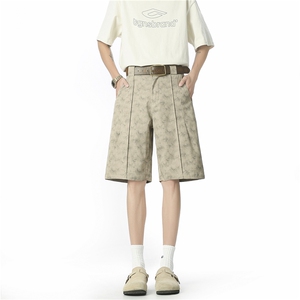 潮牌高街工装裤子男夏季青少年休闲短裤扎染纹理感阔腿五分裤图片