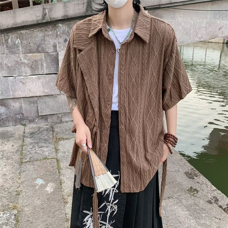 男士短袖夏季2024新款针织镂空衬衫C4552P43,男装衬衫,星座1116-2