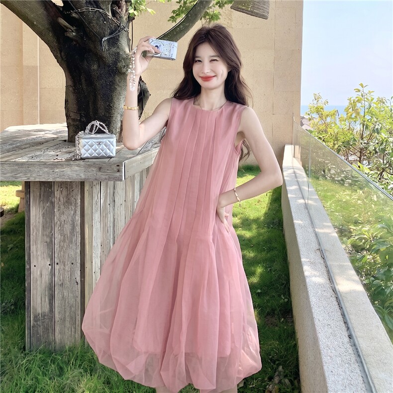 新款主推夏季欧根纱无袖显瘦复古仙女连衣裙2247-P140-K219,女装连衣裙,网红馆