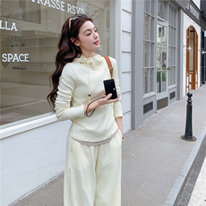 【新品】条纹拼接假两件上衣阔腿裤两件套，女装套装/套裙，2B076