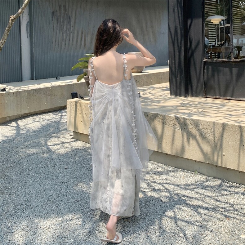 法式高级感小个子网纱吊带连衣裙女2025年夏季新款温柔风仙女裙子,女装连衣裙,帛锦泉