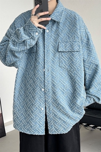 2025春简约翻领牛仔毛边外套男潮牌美式高街休闲大码夹克J528-P70图片