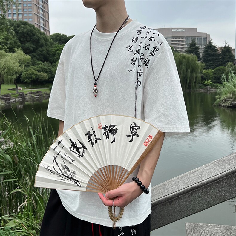 新中式现货风刺绣夏季短袖圆领T恤T062-P35图片