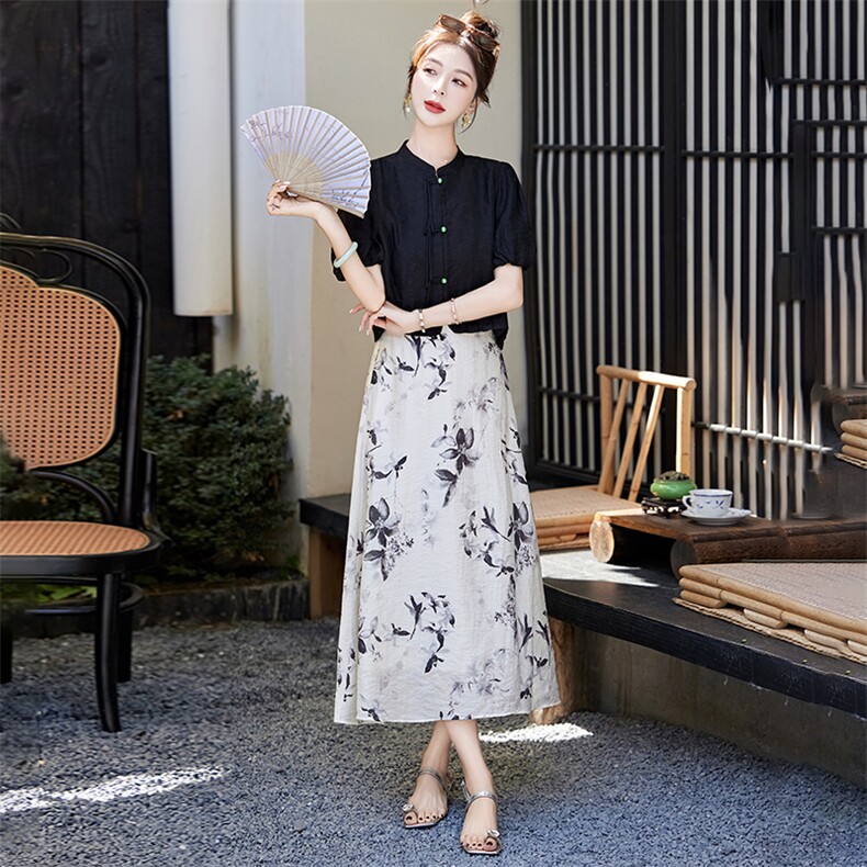2024夏季两件套新中式盘扣两件套裙,女装套装/套裙,依如秀(原杭风阁)