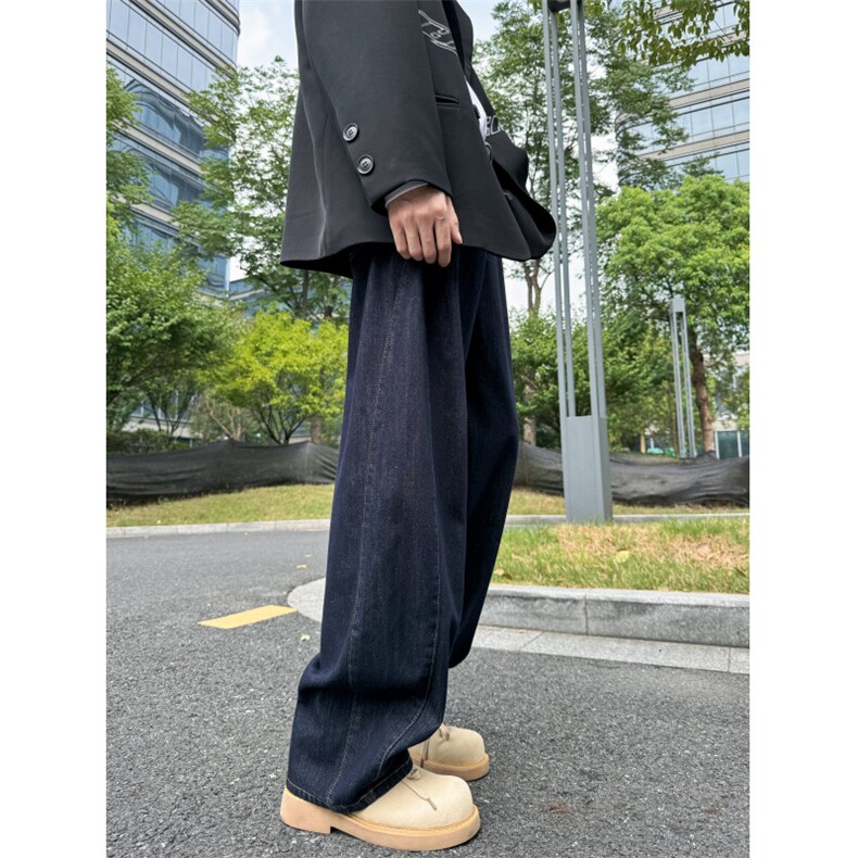 宽松直筒复古牛仔裤男女美式街头拼接阔腿长裤潮牌,男装牛仔裤,星座716-2