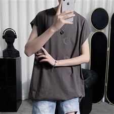 夏季无袖T恤男宽松加肥加大码坎肩背心短袖T恤C417-T288-P25-控38,男装T恤,天晨