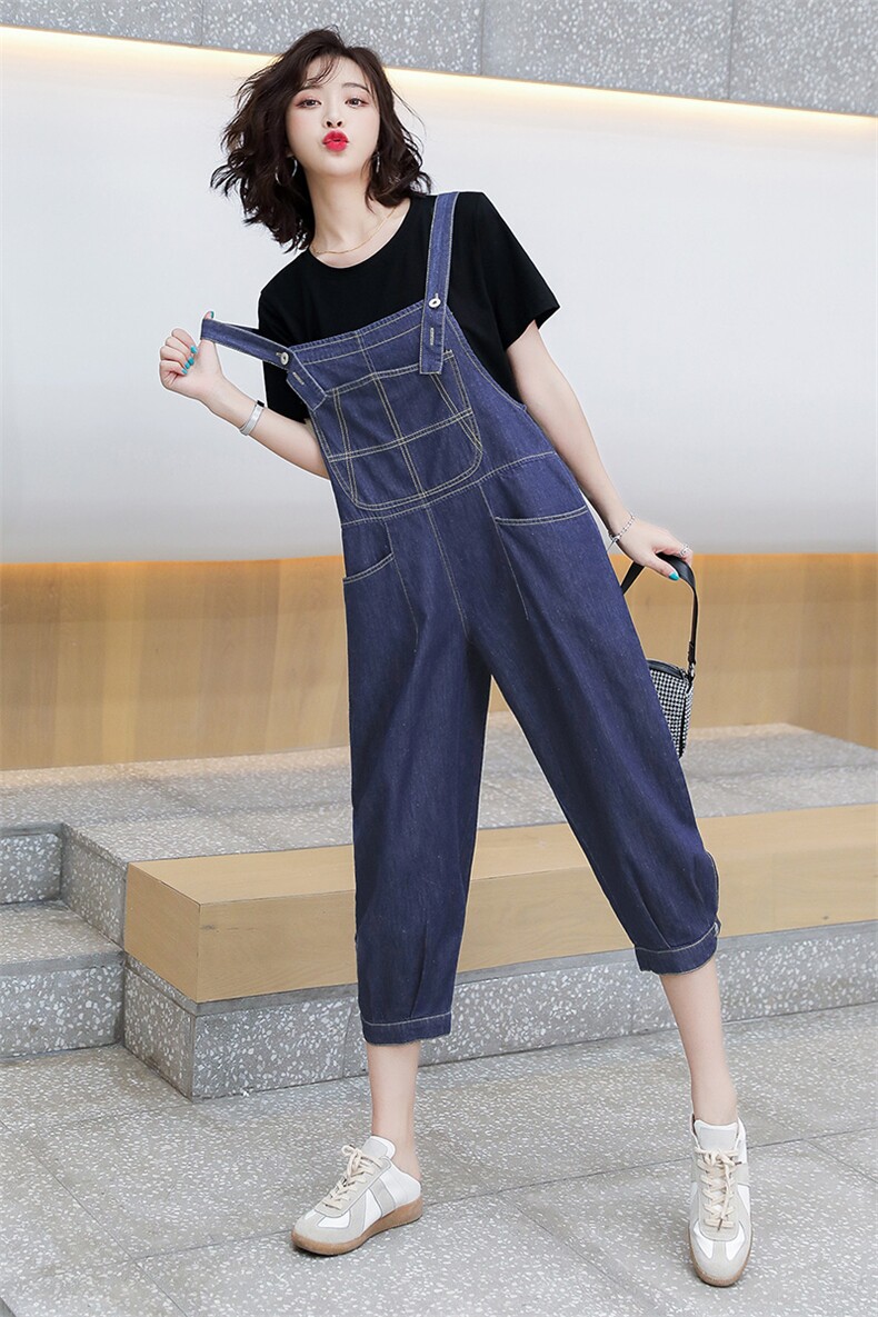 短袖牛仔背带裤套装女2023夏季新款女装韩版时尚休闲两件套套裤潮,女装套装/套裙,慧尚依恋