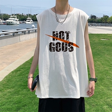 ！港风2023夏季无袖背心男加肥加大码宽松短袖T恤男BX267-P20，男装背心/马甲，电商B371