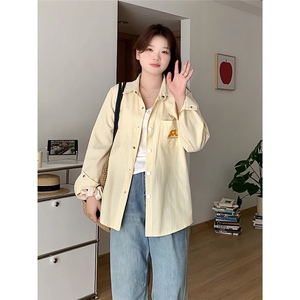 美式条纹衬衫女夏季新款小狗刺绣蓝色衬衣宽松防晒外套多巴胺上衣,女衬衣男衬衫搭配图片
