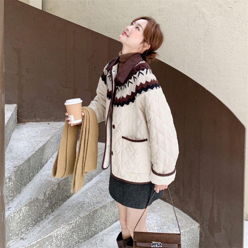 菱形格刺绣轻薄羽绒棉服韩系棉衣2C011-9812-1-P195K288,女装棉衣/棉服,2C011
