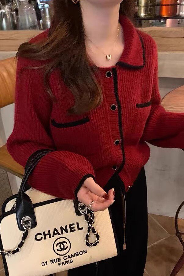 时尚百搭小香风开衫女秋季新款显瘦羊毛衫外套,女装羊毛衫,隆格羊绒