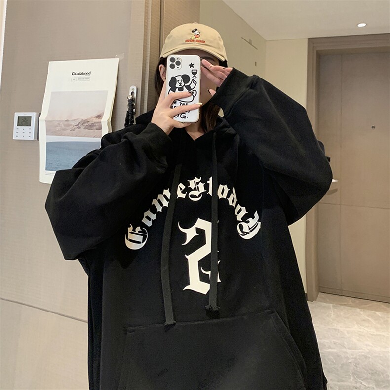EQ183 美式复古潮牌印花卫衣春季连帽套头外套 女装类目P58图片