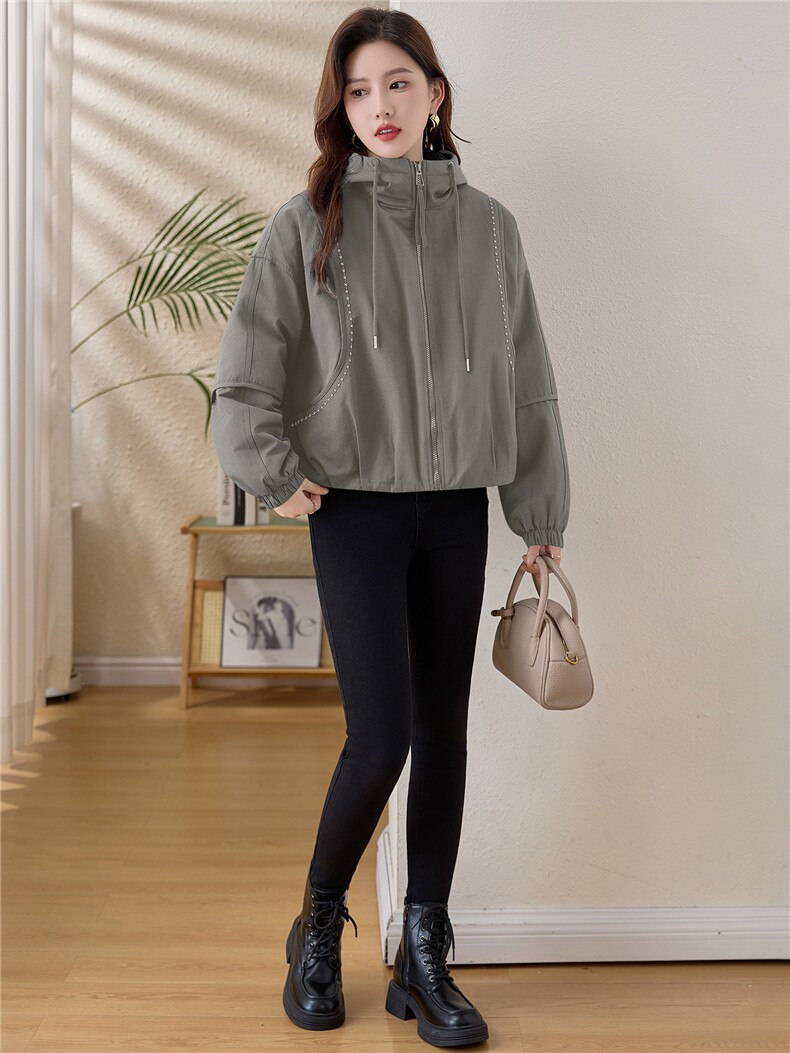 格纹拼接连帽夹棉加厚外套女2025冬季新款宽松显瘦保暖派克服棉衣,女装棉衣/棉服,涵誉