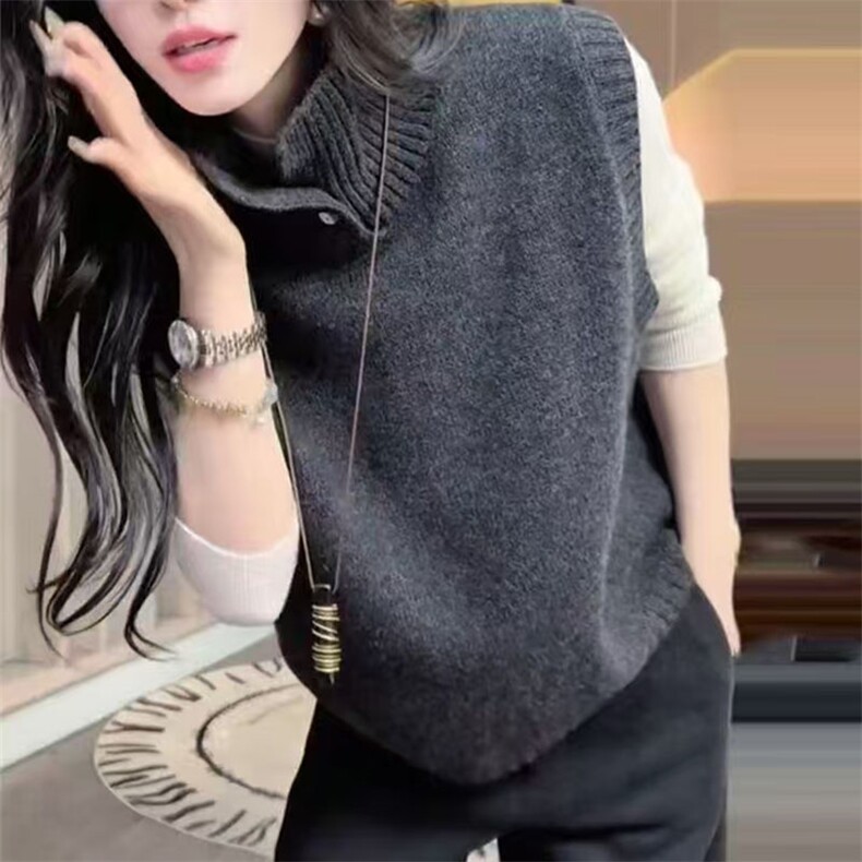 无袖针织衫女春秋新款时尚显瘦背心外搭叠穿上衣图片