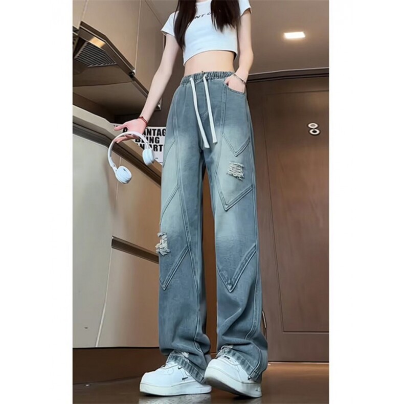 潮流直筒解构破洞牛仔裤女高街夏天薄款老爹长裤子NC7042,男装牛仔裤,星座1116A（原606A-3）
