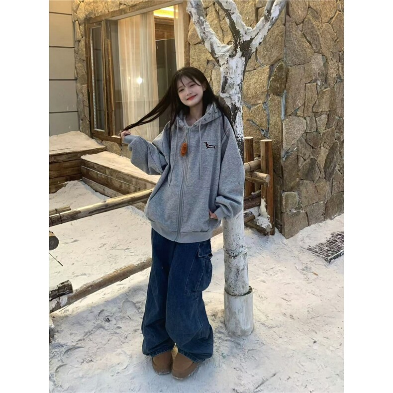 美式复古连帽卫衣女春秋新款宽松oversize学院风休闲百搭上衣外套,女装短外套,星座516A
