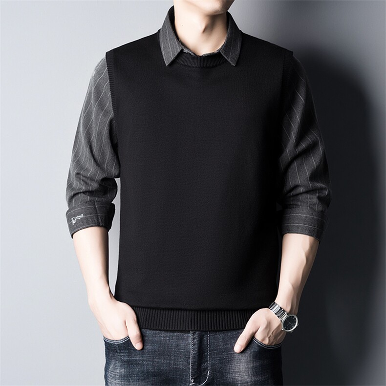 现货高品质加肥加大码假两件翻领针织马甲毛衣310A-2 MYY5029 P98图片