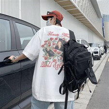 夏季复古做旧玫瑰花短袖男夏季潮牌情侣宽松五分袖 T1074-P32图片