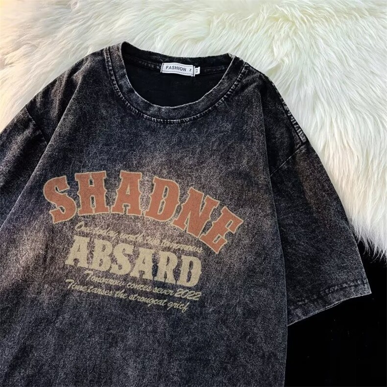 2023春夏季新款男休闲水洗做旧短袖圆领短袖T恤B146P30图片
