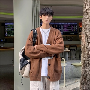 美式街头设计感鹿绒毛衣男慵懒风休闲针织衫M0140P48图片