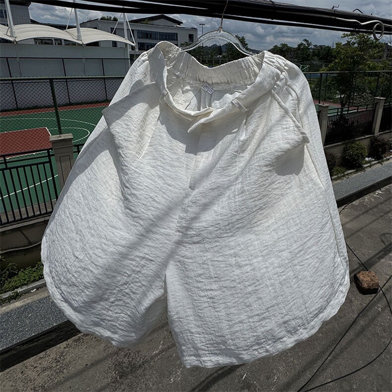 TK1风棉麻宽松短裤透气凉爽舒适高级面料中裤沙滩裤慵懒潮男图片