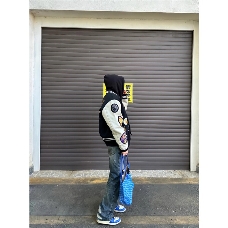 网图有货美式高街刺绣太阳之眼黑色棒球服夹克外套男A439-P68,男装夹克,星座1505