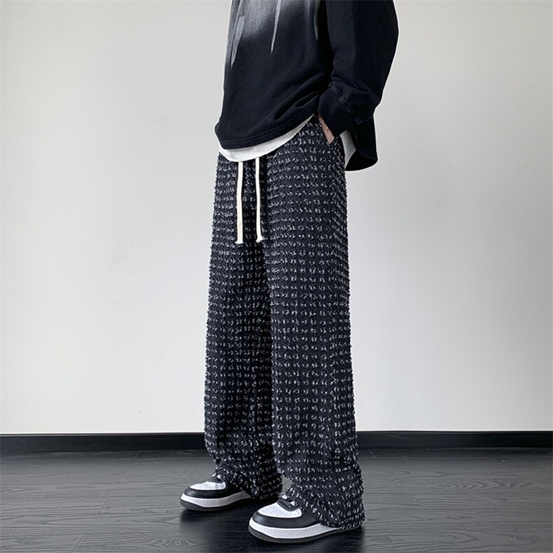 703-K323-P55秋季牛仔破洞工艺休闲微喇长裤包边包条,男装休闲裤,星座703