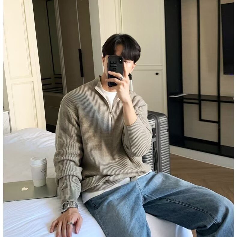 复古保暖纯色慵懒针织衫男休闲套头外套情侣毛衣513AMY2746P50,男装针织衫/毛衣,星座513A