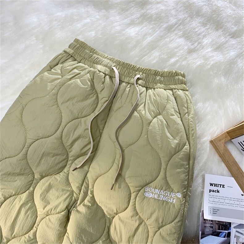 重磅冬季加棉防水拼接羊羔绒棉裤男女款纯色菱格刺绣夹棉保暖裤子,男装棉裤,星座506B