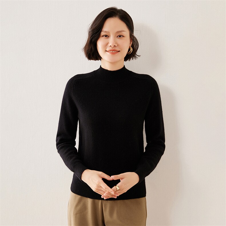 秋冬季新款舒适显瘦时尚百搭七针插肩半高领35%羊绒衫,女装羊绒衫,伊绒腾羊绒