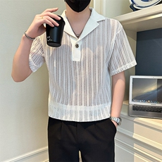 店主风社会小伙男士镂空V领短袖Polo衫翻领T恤男301A-1/PL98/P48，男装T恤，星座301A-1