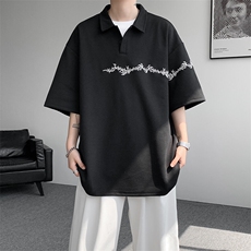 8XL-M新中式刺绣图腾短袖polo衫大码翻领T恤半袖保罗衫DX1212/P45，男装T恤，电商B238