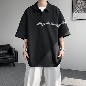 8XL-M新中式刺绣图腾短袖polo衫大码翻领T恤半袖保罗衫DX1212/P45图片