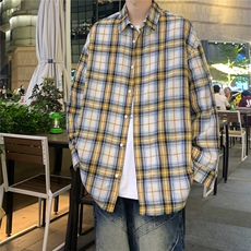 港风夜景小方格长袖翻领衬衫A247-S80P38控55，男装衬衫，电商A247