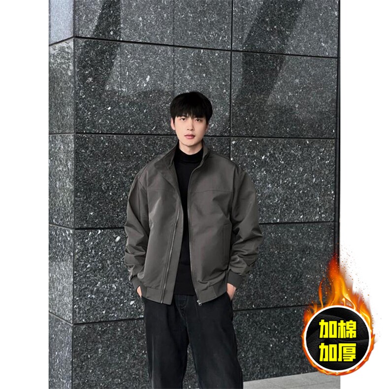 现货秋冬季美拉德立领飞行立领夹克boxy廓形棉衣高街加厚加棉外套，男装夹克，电商A443