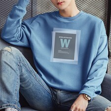 现货2026春季新款韩版宽松大码男士潮流W字印花套头卫衣 F053-P16图片