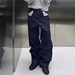 美式原牛黑阔腿牛仔裤休闲宽松丹宁直筒cleanfit长裤子男NZ9182图片