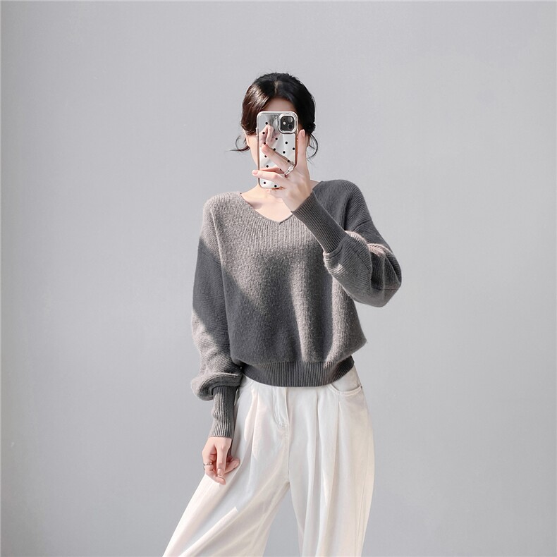 2025百搭时尚简约元宝针v领，女装针织衫/毛衣，织纯羊绒