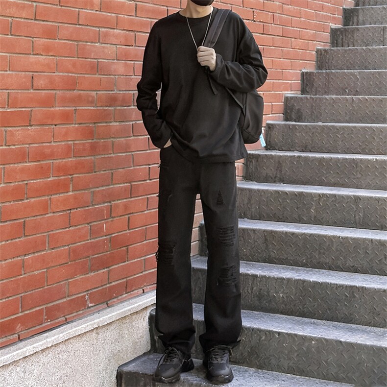 秋季假破洞痞帅牛仔裤毛边美式高街男休闲裤1412-2/087/P58,男装牛仔裤,星座1412-2