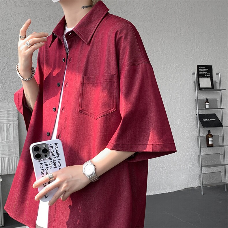 8XL-M冰丝牛仔短袖衬衫男款夏季薄款宽松慵懒衬衣外套DC28006P60,男装T恤,电商B312