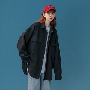 中性风华夫格工装衬衫女大码M-5XL情侣衬衣女长袖衬衫女CS7754P45