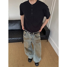 亨利领针织短袖男款高级感老钱风重磅正肩t恤cleanfit半截袖TS01，男装T恤，星座1116A（原606A-3）