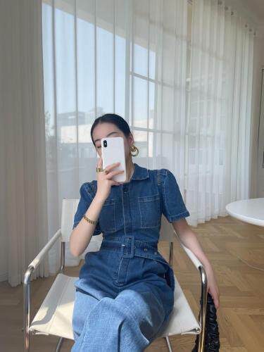 【新款】牛仔泡泡袖连衣裤配腰带，女装，LION&CAT(2F)